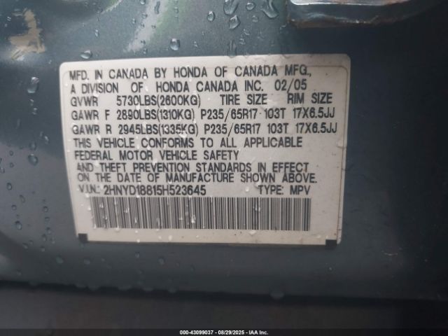 2005 ACURA MDX 2HNYD18815H523645 Photo 8