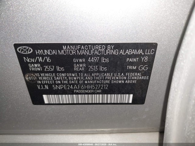 5NPE24AF6HH527212 Hyundai Sonata