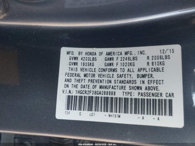 1HGCR2F38GA098989 Honda ACCORD LX
