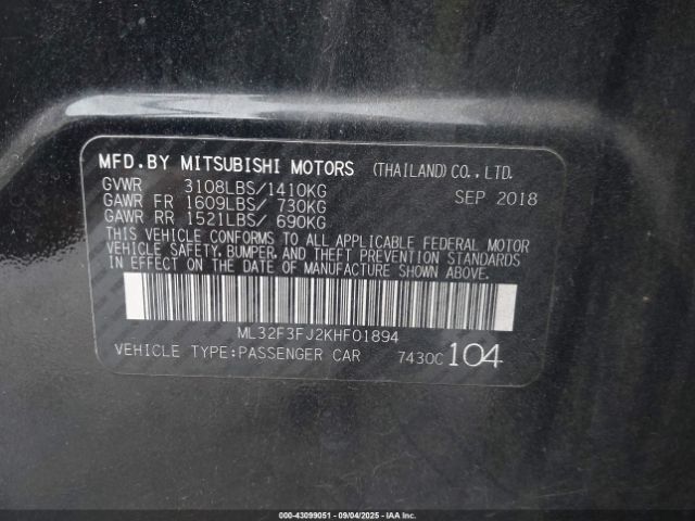 2019 MITSUBISHI MIRAGE G4 ML32F3FJ2KHF01894 Photo 8