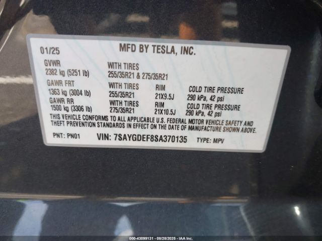 2025 TESLA MODEL Y 7SAYGDEF8SA370135 Photo 8