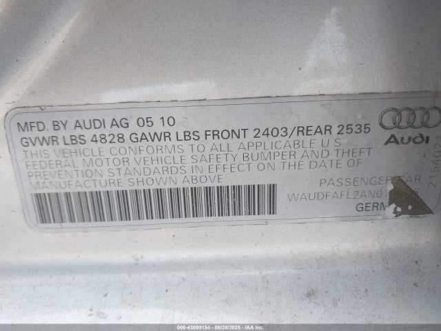 2010 AUDI A4 WAUDFAFL2AN070916 Photo 8