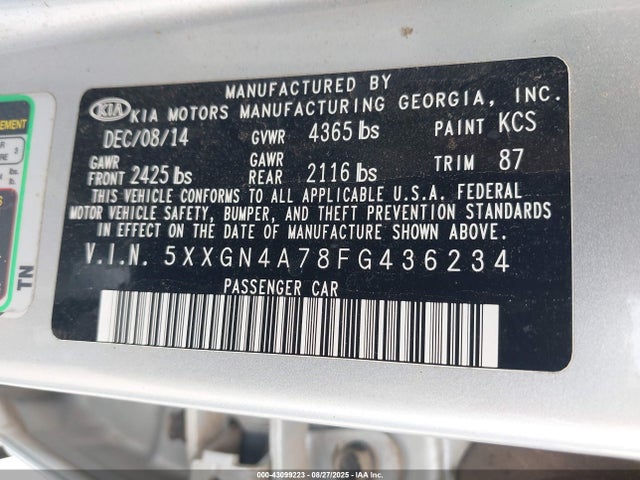 5XXGN4A78FG436234 KIA dohc gdi theta ii
