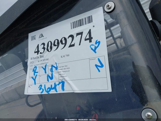 2023 Kawasaki Kaf700 A მანქანა იყიდება აუქციონზე, vin: RGSW643A9PBD70181, აუქციონის ნომერი: 43099274