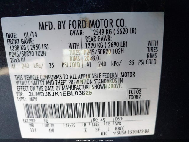 2LMDJ8JK1EBL03825 Lincoln MKX