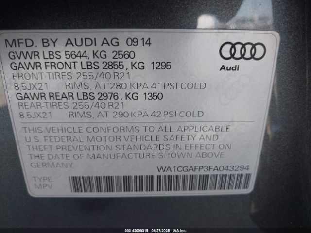 2015 AUDI SQ5 WA1CGAFP3FA043294 Photo 8