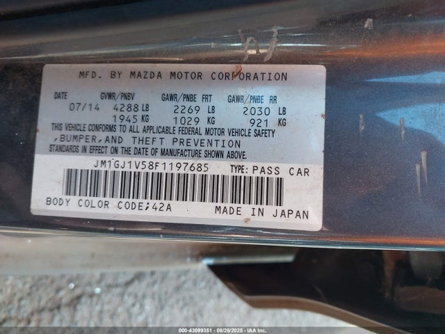 Продаж на аукціоні авто 2015 Mazda Mazda6 I Touring, vin: JM1GJ1V58F1197685, номер лоту: 43099351