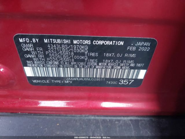 2022 MITSUBISHI OUTLANDER SPORT JA4ARUAU6NU009511 Photo 8