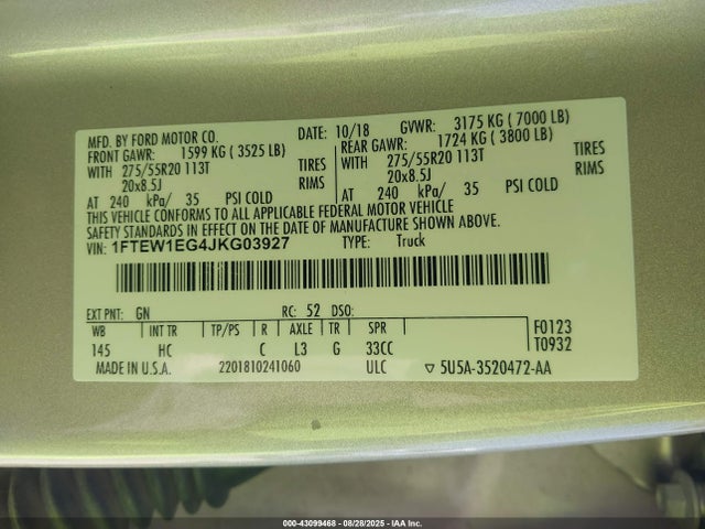 1FTEW1EG4JKG03927 Ford 3.5l gtdi