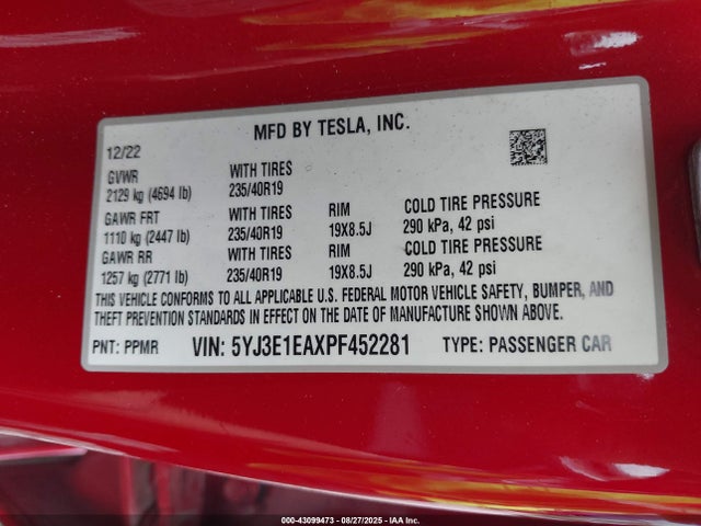 2023 TESLA MODEL 3 5YJ3E1EAXPF452281 Photo 8