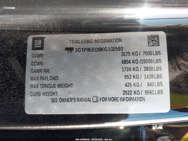 3GTP9EED8KG102593 GMC l84 - di, dfm, alum, gen 5, var 2