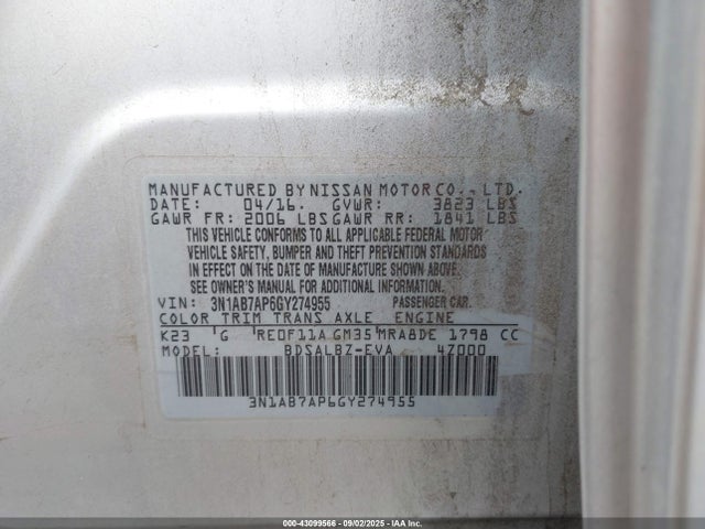 Nissan Sentra 2016 3N1AB7AP6GY274955 Image 9