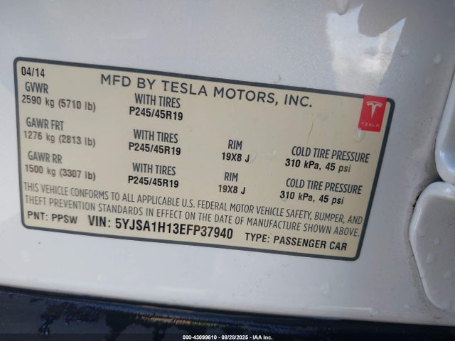 2014 TESLA MODEL S 5YJSA1H13EFP37940 Photo 8