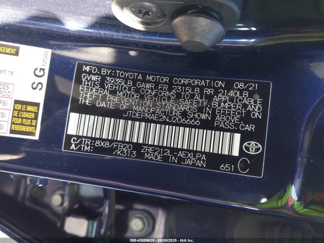 JTDEPMAE2NJ206666 Toyota 2zr-fae
