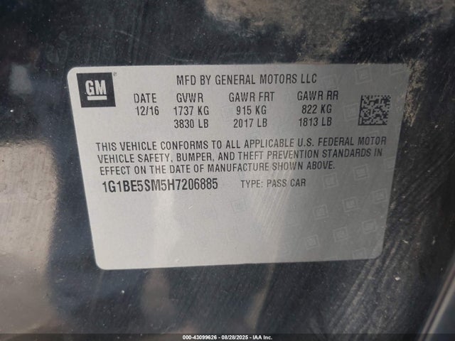 1G1BE5SM5H7206885 Chevrolet Cruze Lt Auto