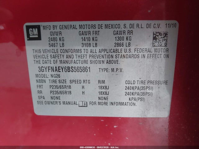 2011 CADILLAC SRX 3GYFNAEY6BS565861 Photo 8