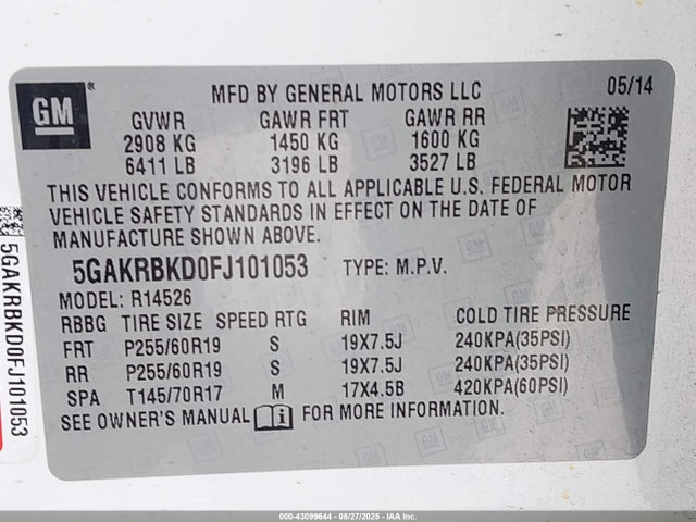 Buick llt 2015 5GAKRBKD0FJ101053 Image 9
