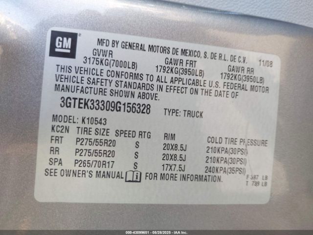 2009 GMC SIERRA 1500 3GTEK33309G156328 Photo 8