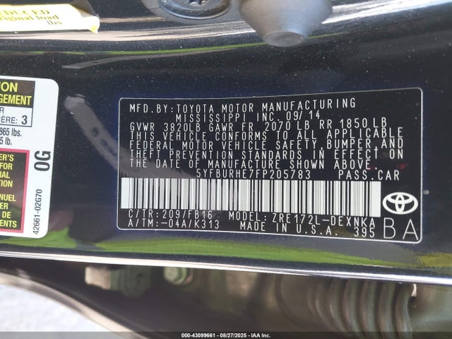 5YFBURHE7FP205783 Toyota 2zr-fe