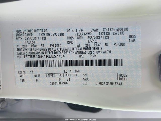 1FTER4GH1RLE57734 Ford Ranger Xlt