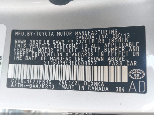 Toyota Corolla Le Plus 2014 2T1BURHE1EC008977 Image 9