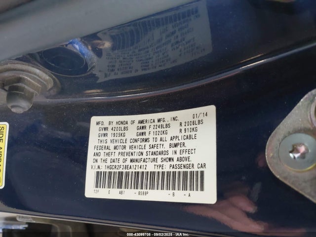 Honda ACCORD LX 2014 1HGCR2F38EA121412 Image 9