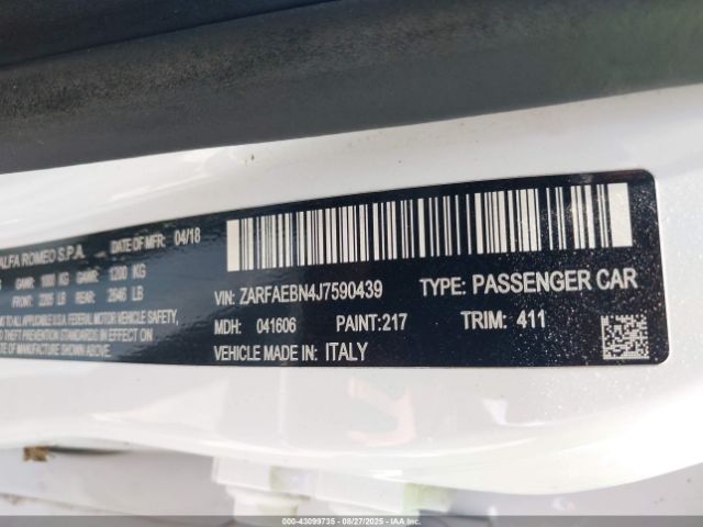 2018 ALFA ROMEO GIULIA ZARFAEBN4J7590439 Photo 8