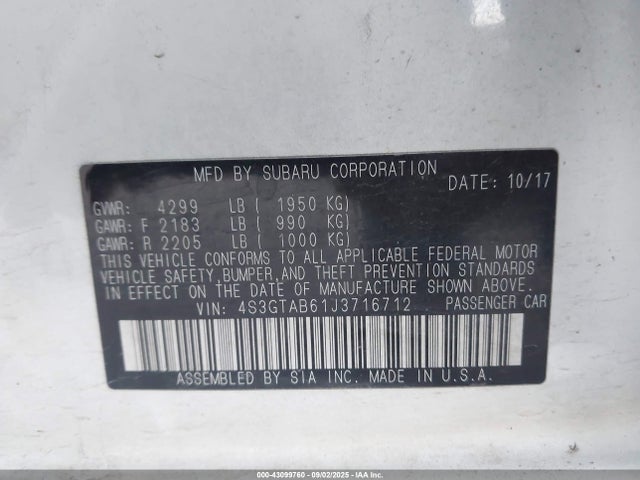 Subaru 2018 2018 4S3GTAB61J3716712 Image 9