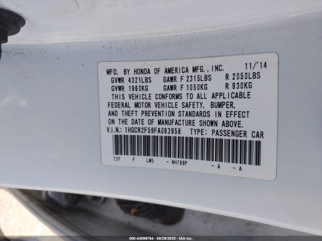 Honda k24w1 2015 1HGCR2F59FA063958 Image 9