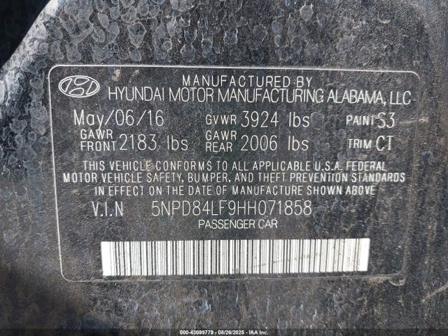 5NPD84LF9HH071858 Hyundai Elantra
