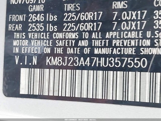 KM8J23A47HU357550 Hyundai gdi nu