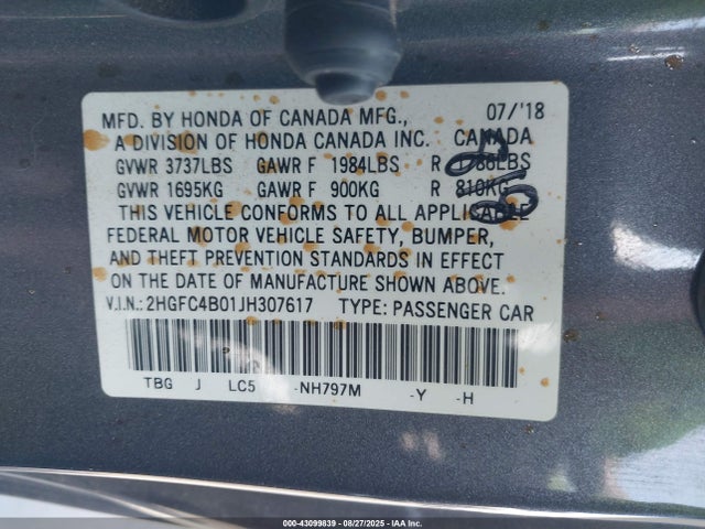 Honda k20c2 2018 2HGFC4B01JH307617 Image 9