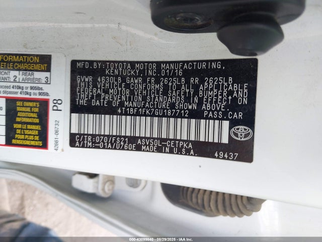4T1BF1FK7GU187712 Toyota 2ar-fe