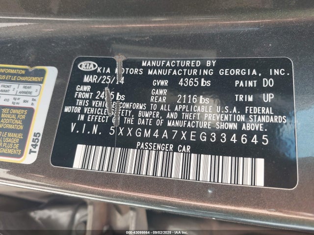 5XXGM4A7XEG334645 KIA dohc gdi theta ii