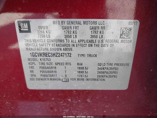 1GCVKREC3HZ247172 Chevrolet l83 - sidi: spark ignited direct injection, vvt: variable valve timing, afm, e85 max, alum