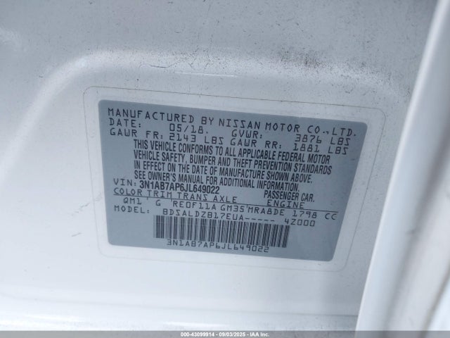 3N1AB7AP6JL649022 Nissan 2018