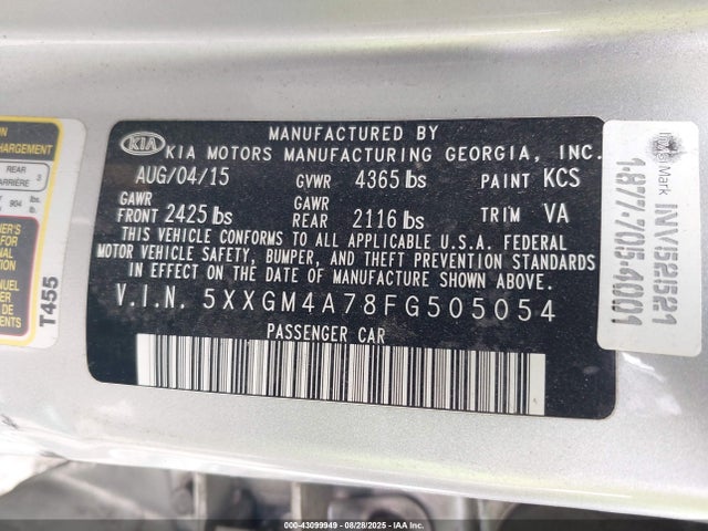 5XXGM4A78FG505054 KIA dohc gdi theta ii