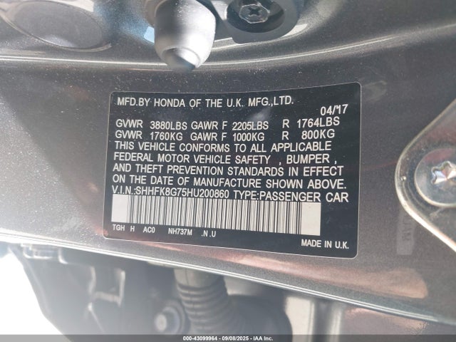 SHHFK8G75HU200860 Honda k20c1