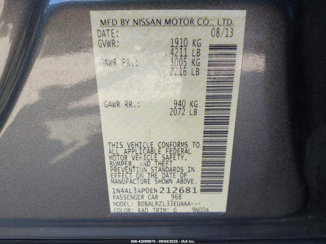 1N4AL3AP0EN212681 Nissan 2014