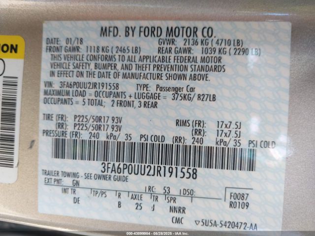 2018 FORD FUSION HYBRID 3FA6P0UU2JR191558 Photo 8