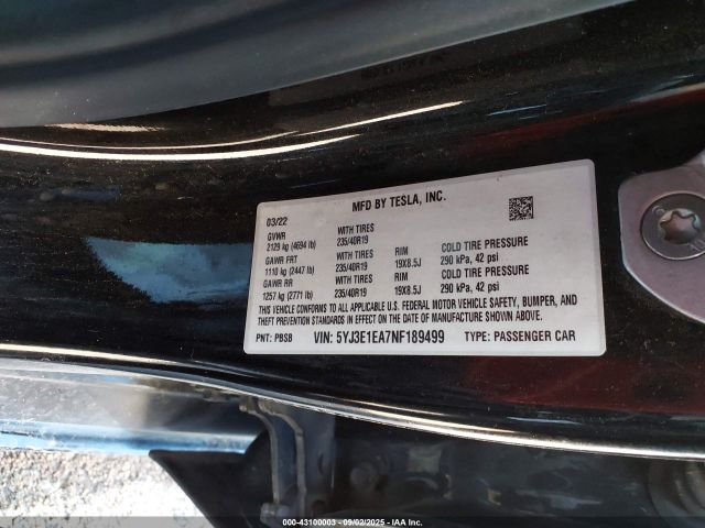 2022 TESLA MODEL 3 5YJ3E1EA7NF189499 Photo 8