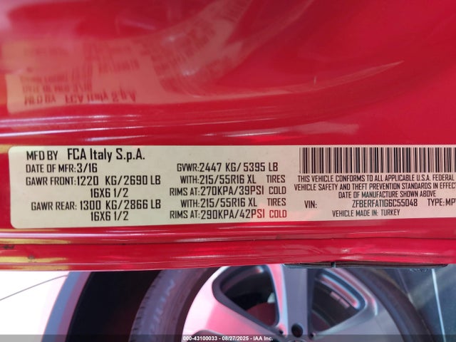 RAM Promaster City 2016 ZFBERFAT1G6C55048 Image 9