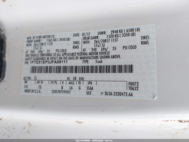 Ford 2.7l-4v 2018 1FTEX1EP3JFA09111 Image 9