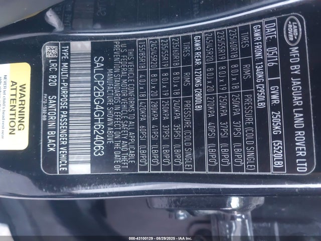 SALCP2BG4GH624063 Land Rover gtdi lev3 sulev30