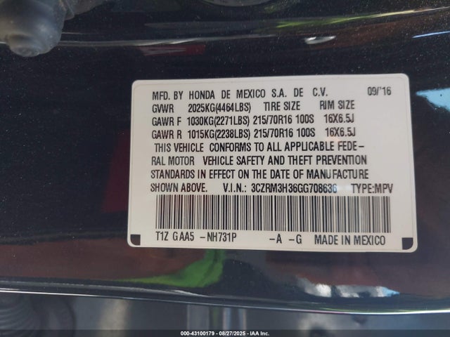 3CZRM3H36GG708636 Honda k24w9/k24v1