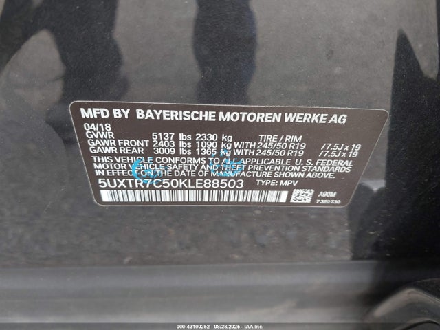 5UXTR7C50KLE88503 BMW X3