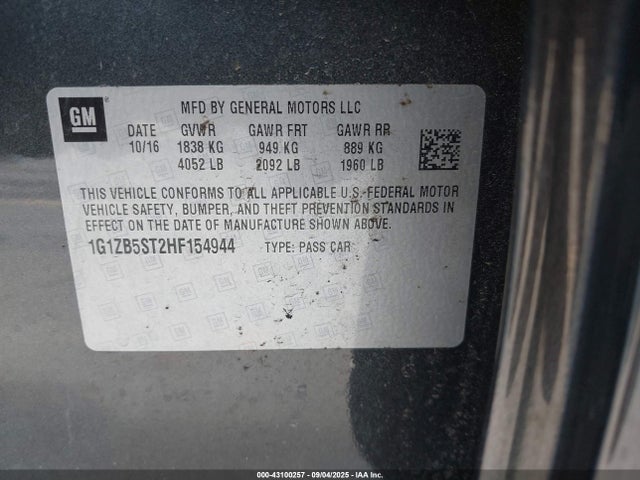 Продажа на аукционе авто 2017 Chevrolet Malibu Ls, vin: 1G1ZB5ST2HF154944, номер лота: 43100257