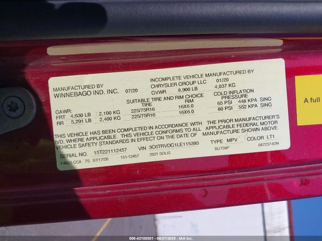 3C6TRVDG1LE115393 Winnebago 2020