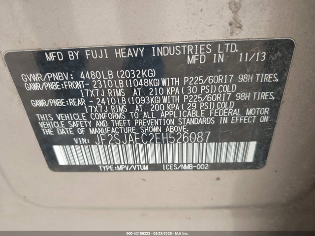 Subaru 2.5na u5 2014 JF2SJAEC2EH526087 Image 9