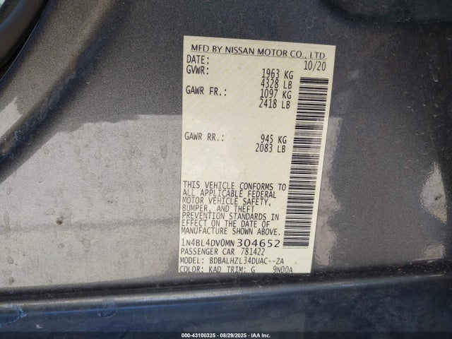 Nissan 2021 2021 1N4BL4DV0MN304652 Image 9